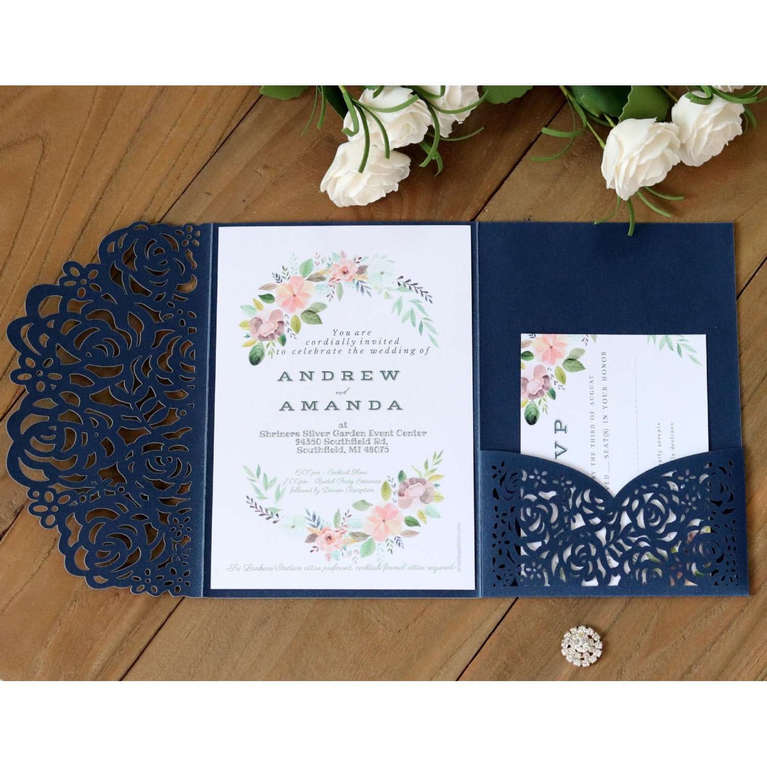 Thank You Card Rose Invitation Christmas Greeting Card Pink Card